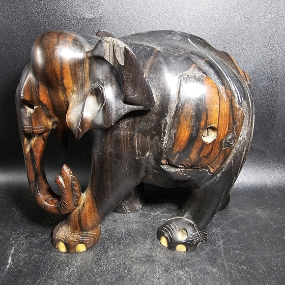 Vintage Large Heavy Macassar Ebony Hand Carved‎ Elephant - Picture 8 of 10